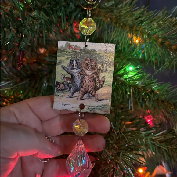 Louis wain tabby cat Christmas ornament, Louis wain tabby cat Suncatcher decor - Picture 4 of 9